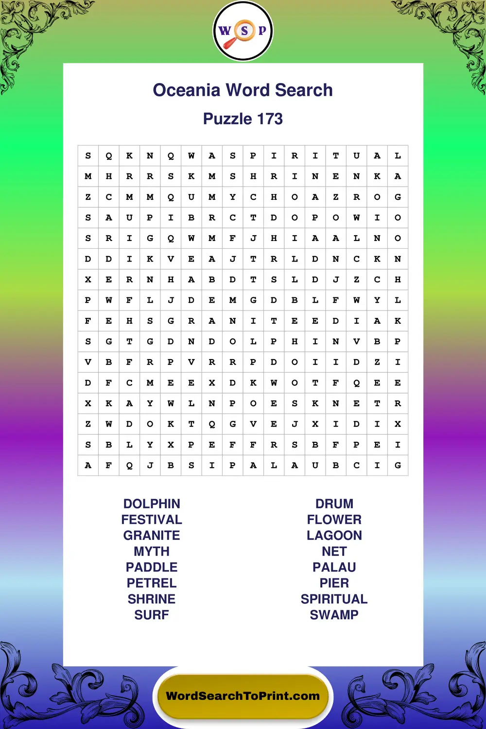 Oceania Word Search Puzzle 173