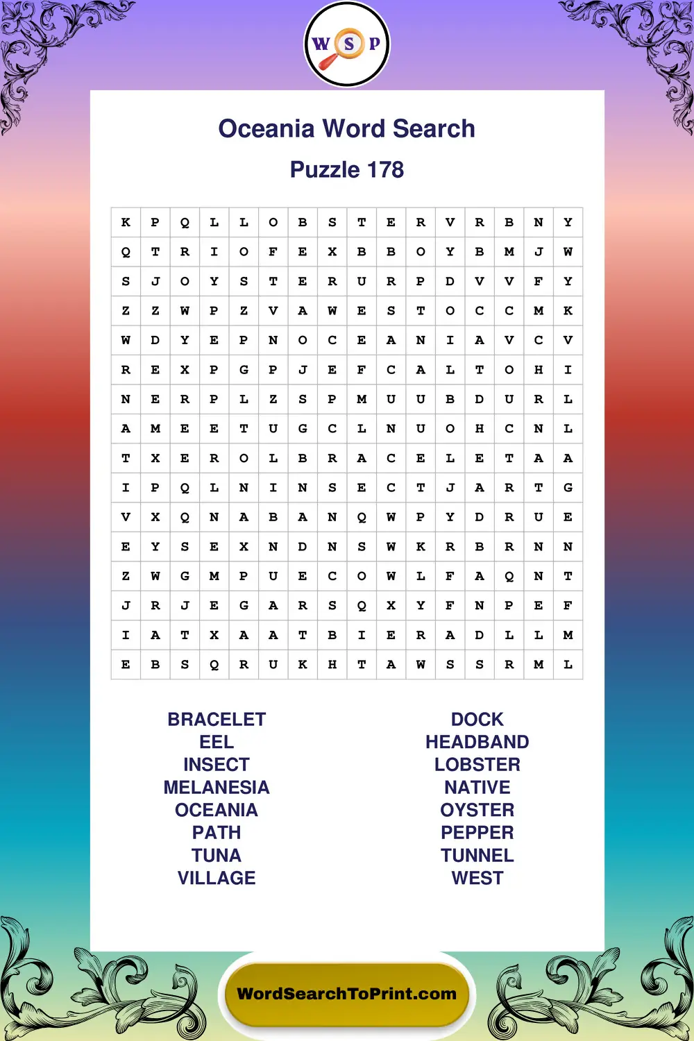 Oceania Word Search Puzzle 178