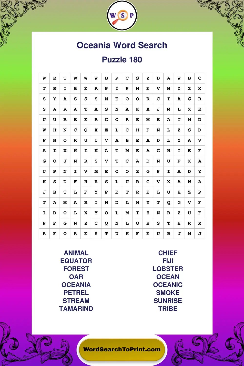 Oceania Word Search Puzzle 180