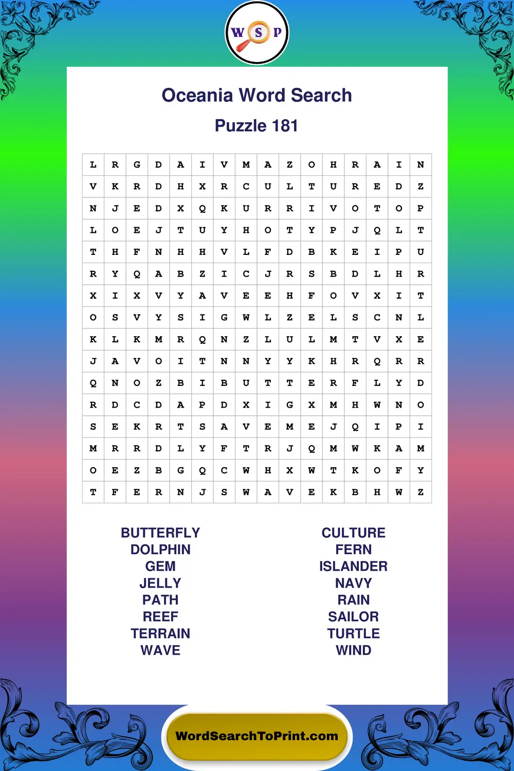 Oceania Word Search Puzzle 181