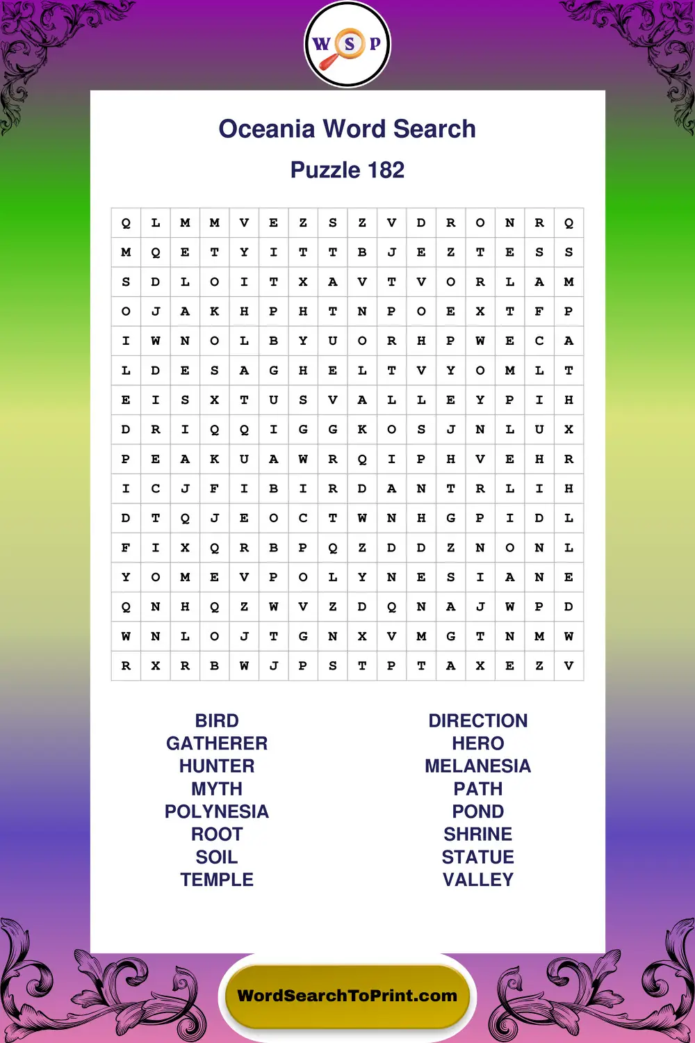 Oceania Word Search Puzzle 182