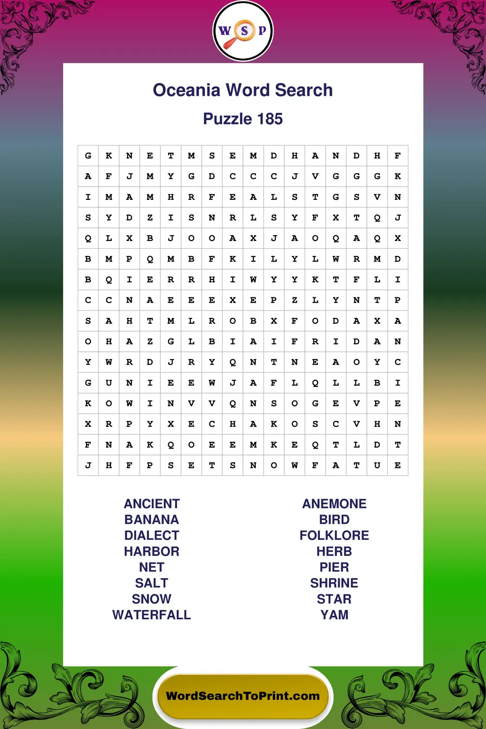 Oceania Word Search Puzzle 185
