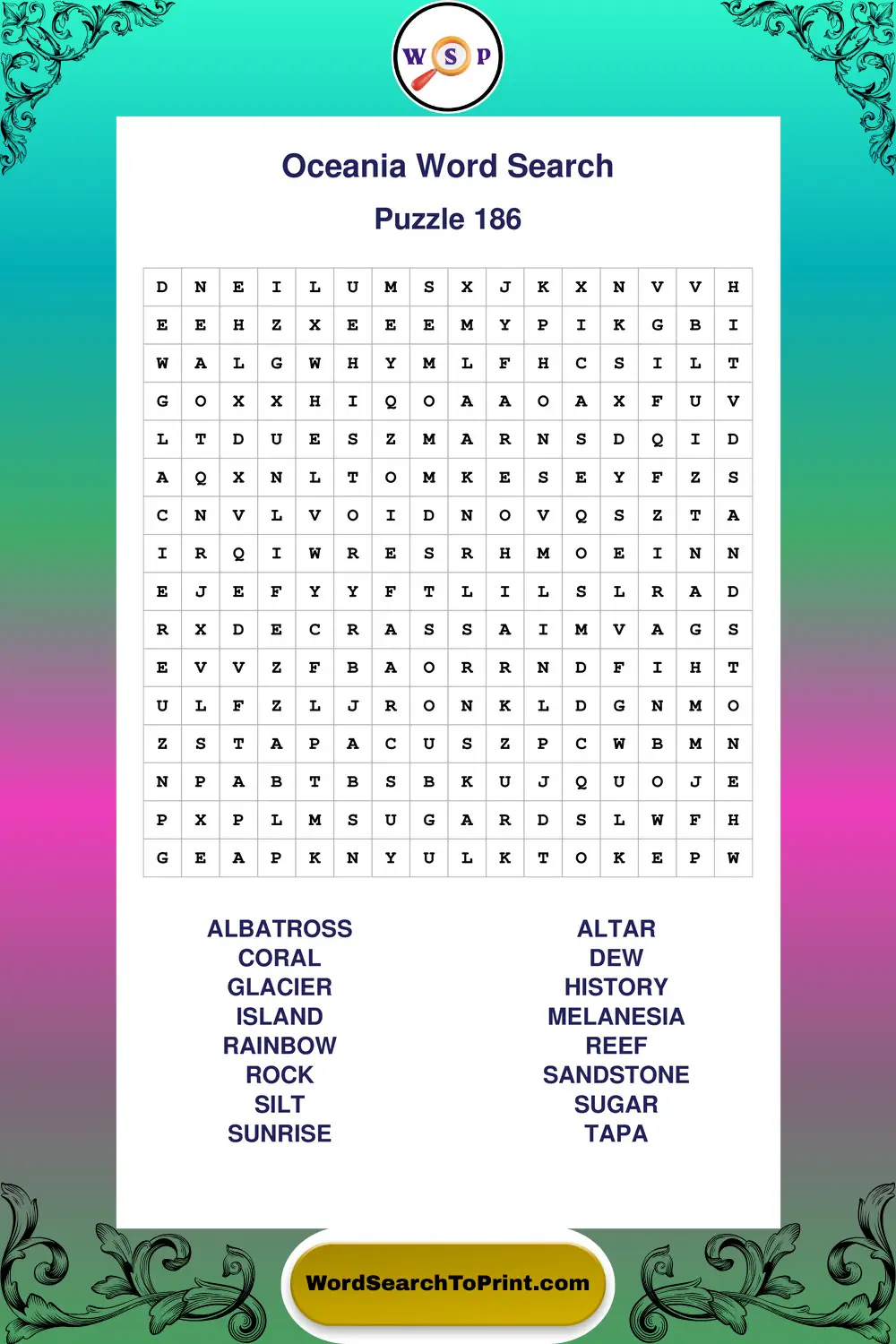 Oceania Word Search Puzzle 186