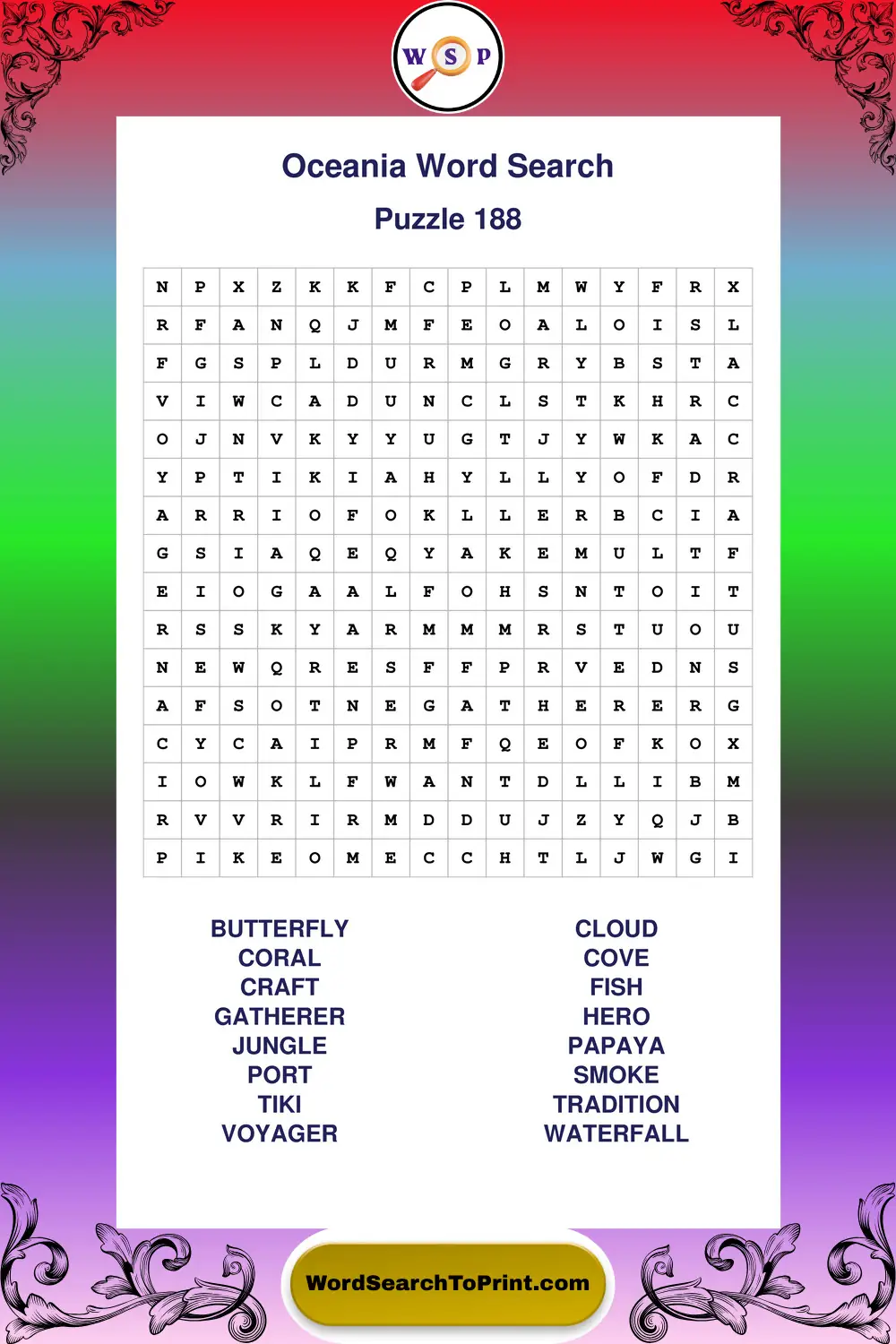 Oceania Word Search Puzzle 188