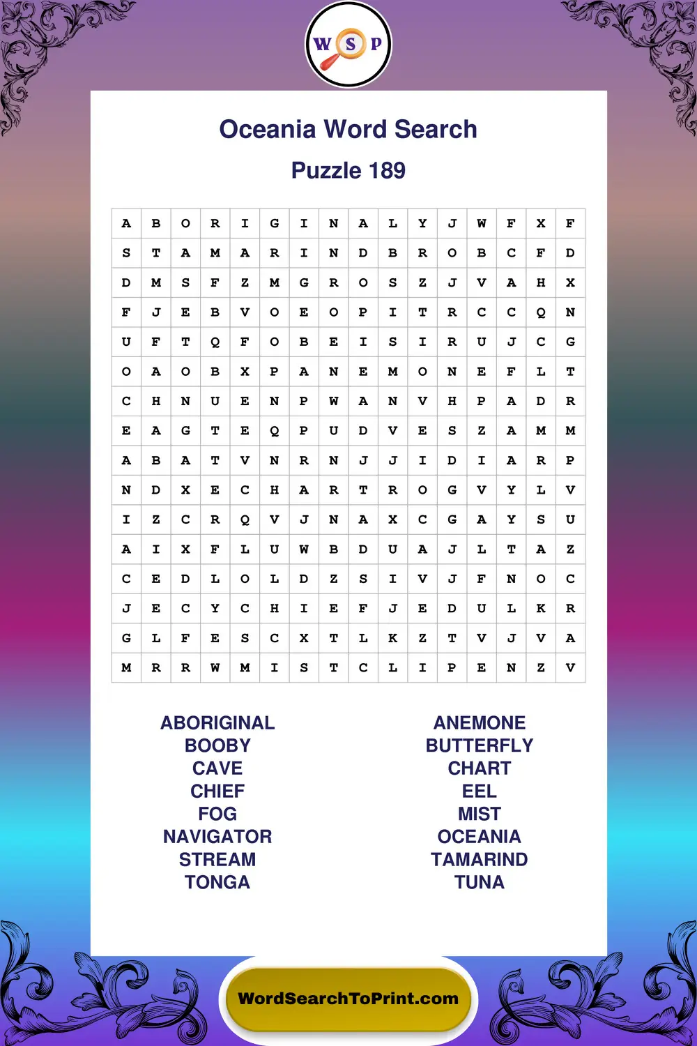 Oceania Word Search Puzzle 189