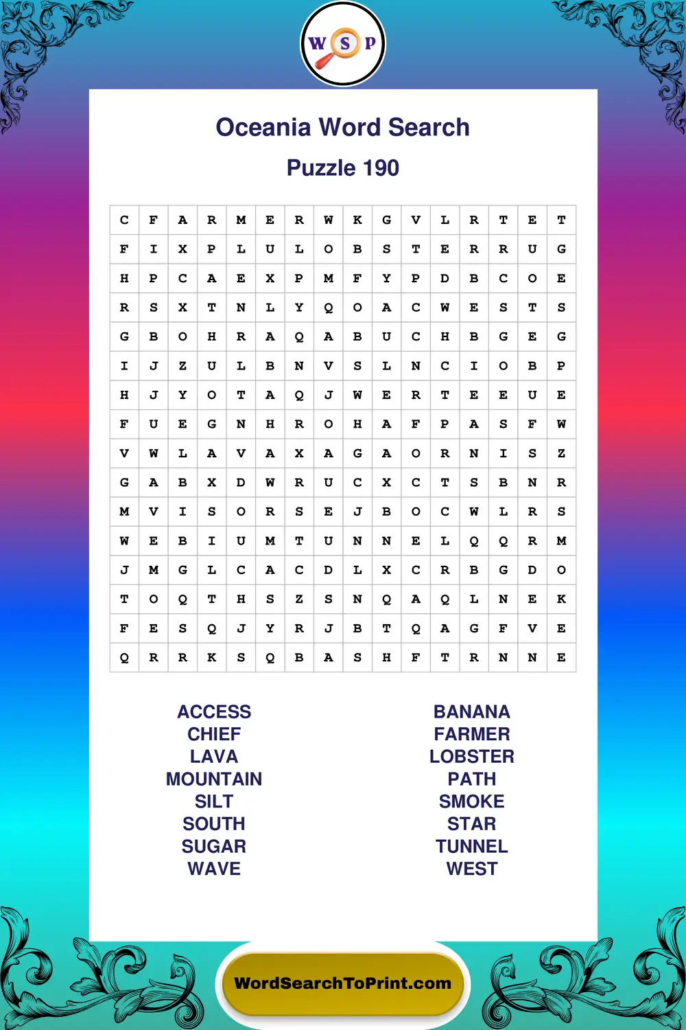 Oceania Word Search Puzzle 190