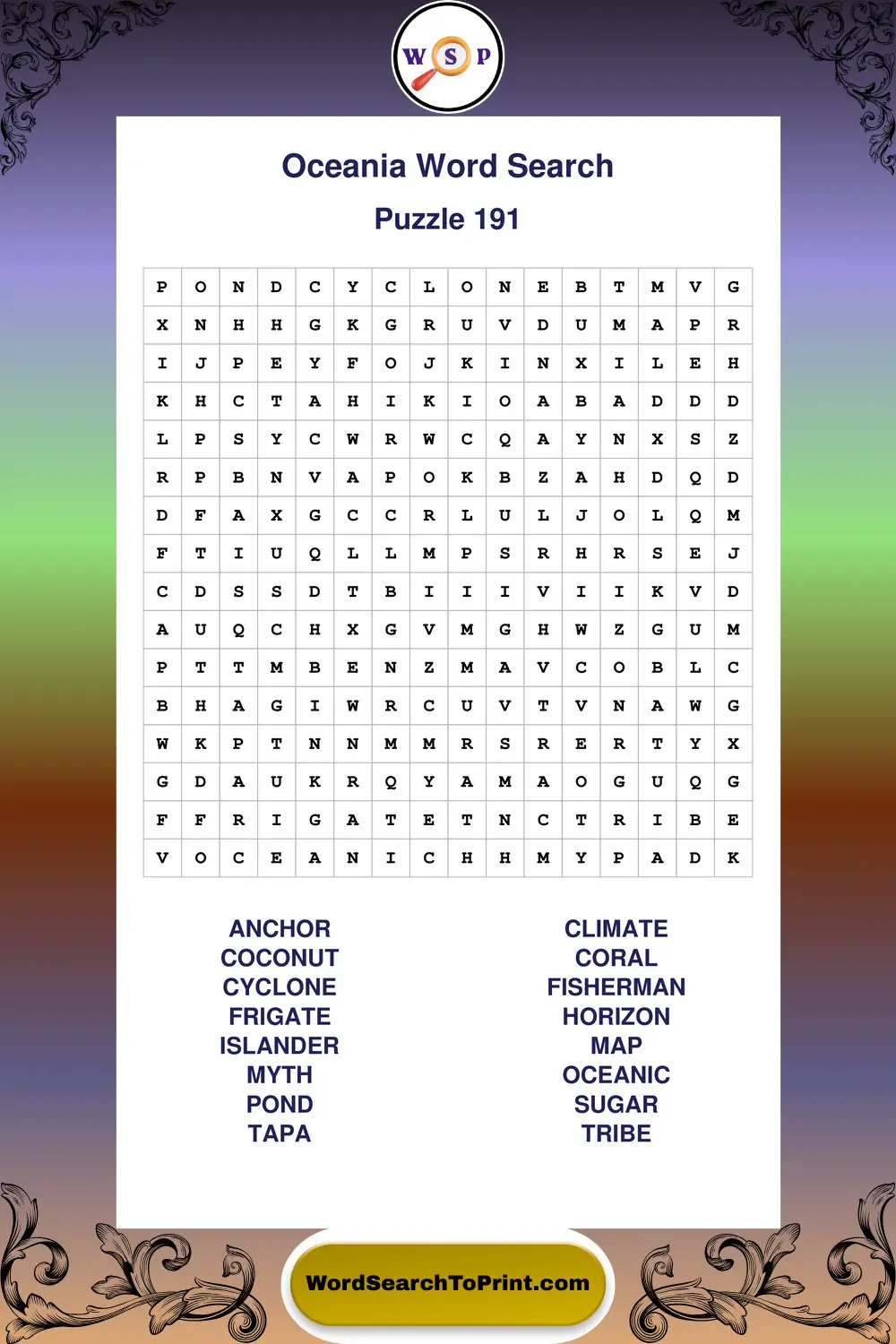 Oceania Word Search Puzzle 191