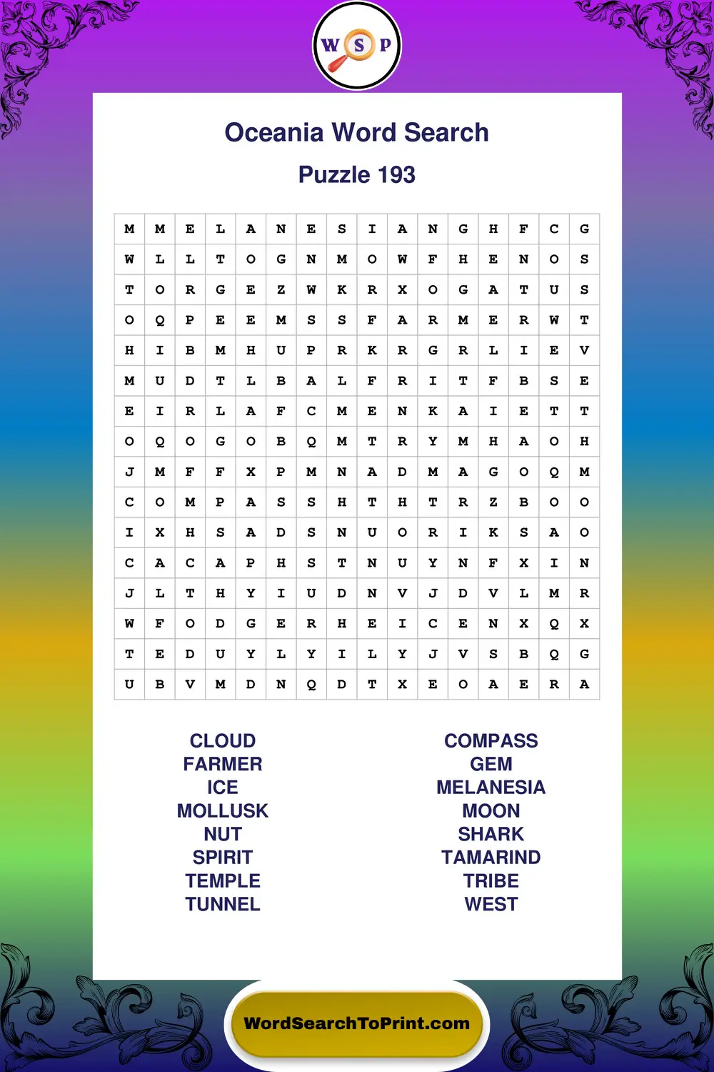 Oceania Word Search Puzzle 193