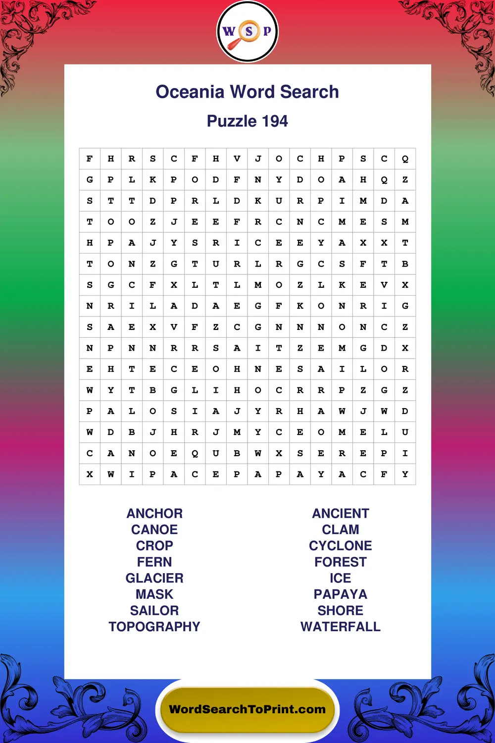 Oceania Word Search Puzzle 194