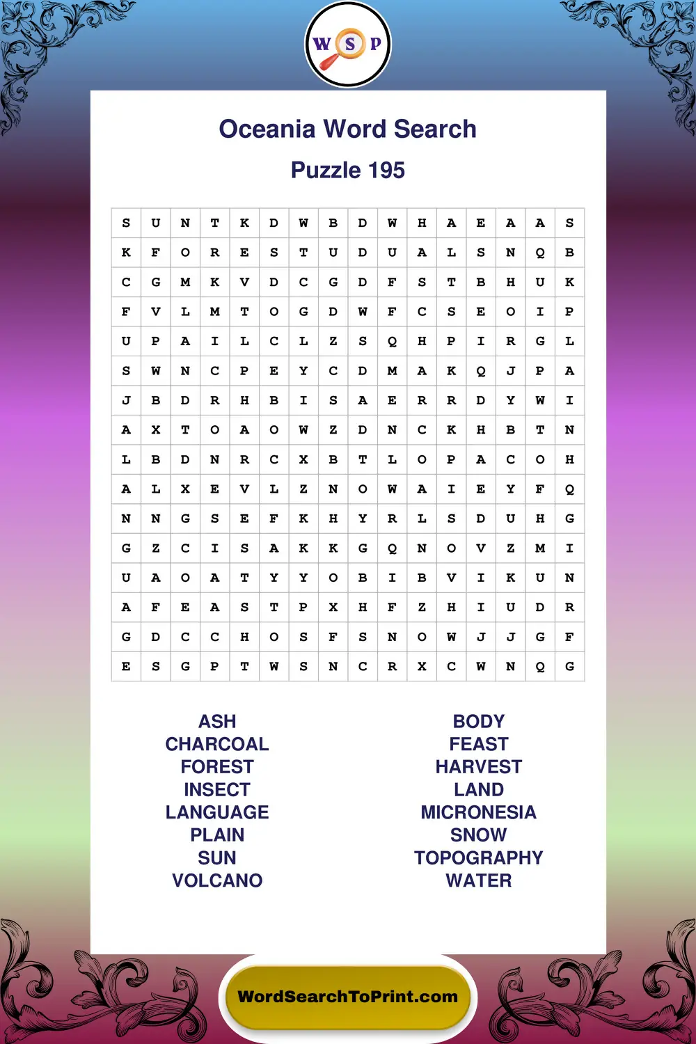 Oceania Word Search Puzzle 195