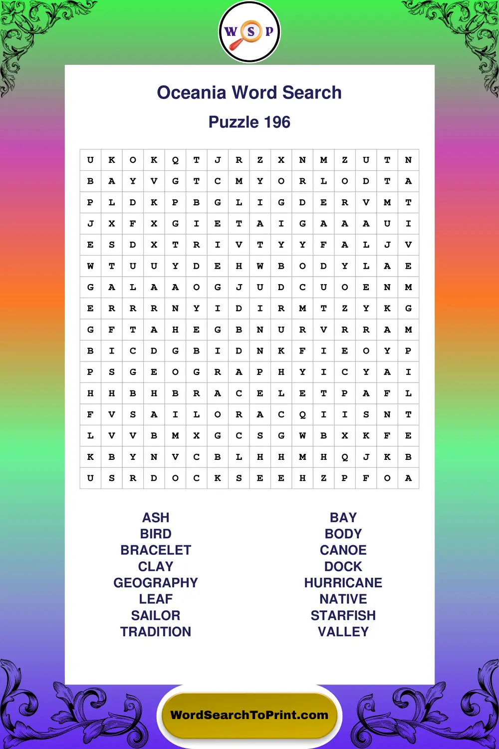 Oceania Word Search Puzzle 196