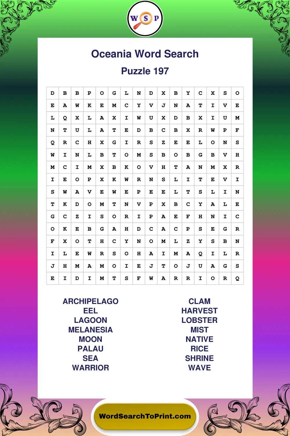 Oceania Word Search Puzzle 197