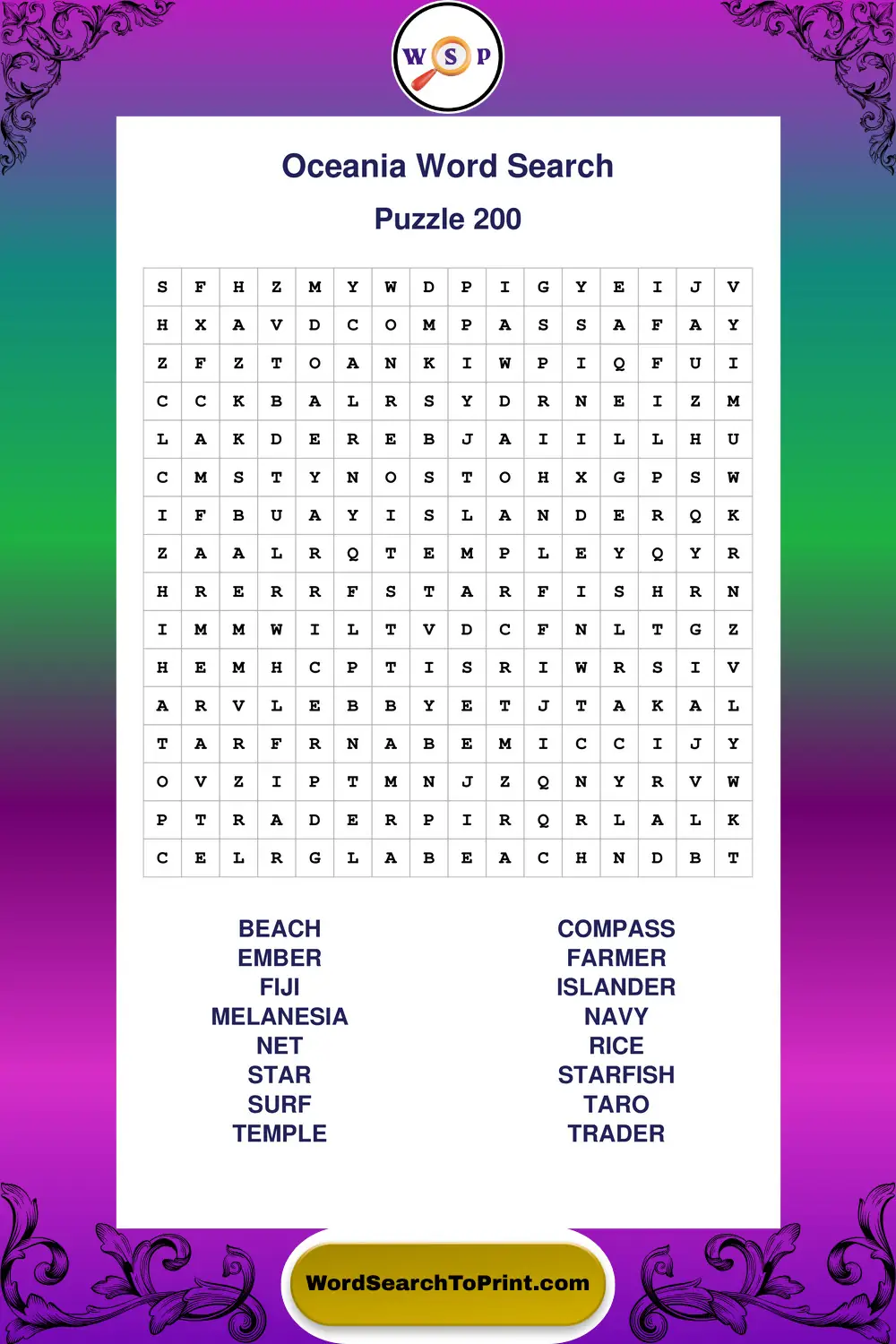 Oceania Word Search Puzzle 200