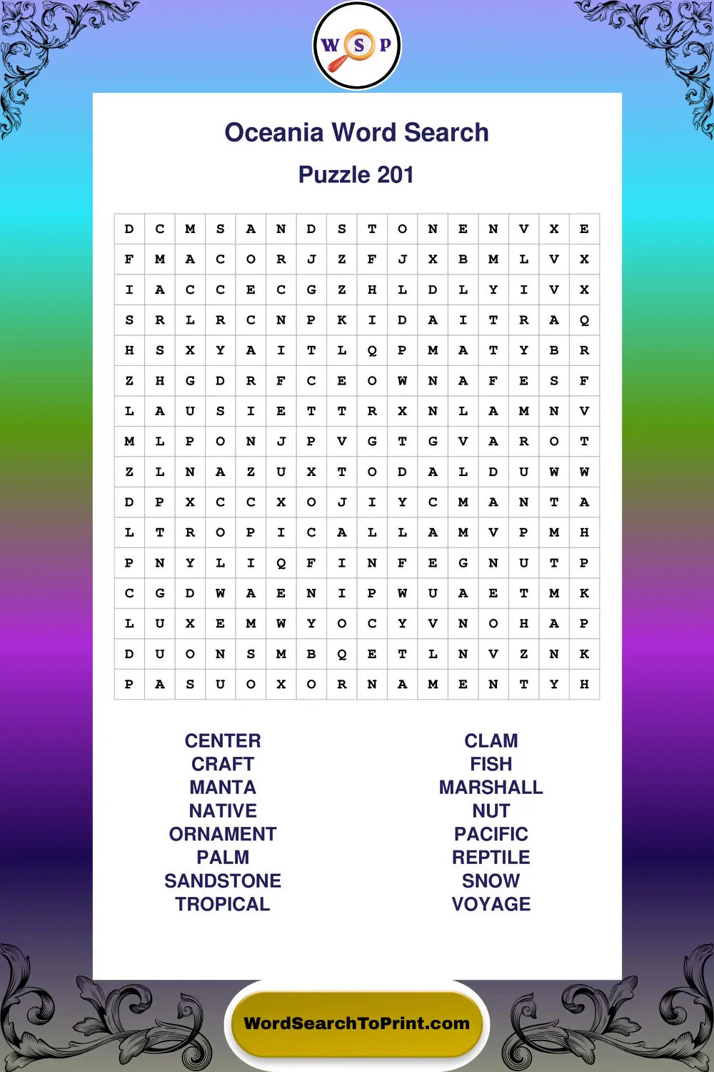 Oceania Word Search Puzzle 201