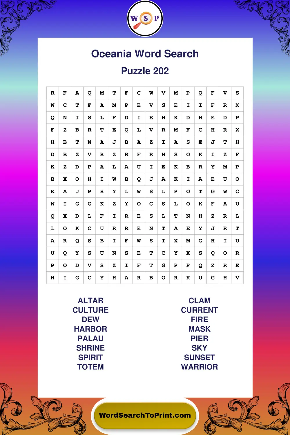 Oceania Word Search Puzzle 202