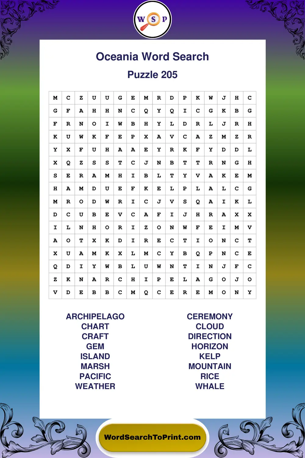 Oceania Word Search Puzzle 205