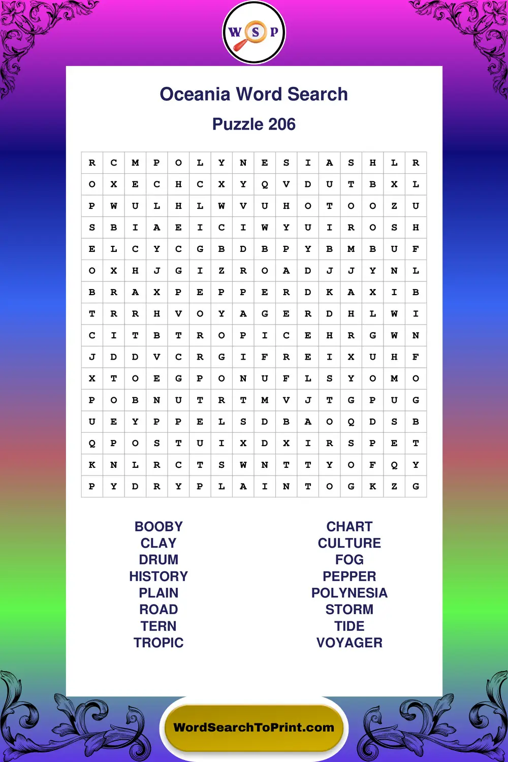 Oceania Word Search Puzzle 206