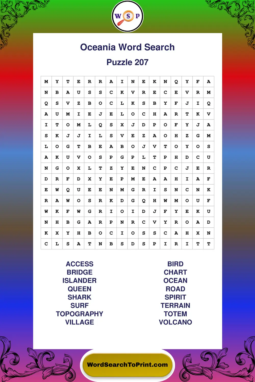 Oceania Word Search Puzzle 207