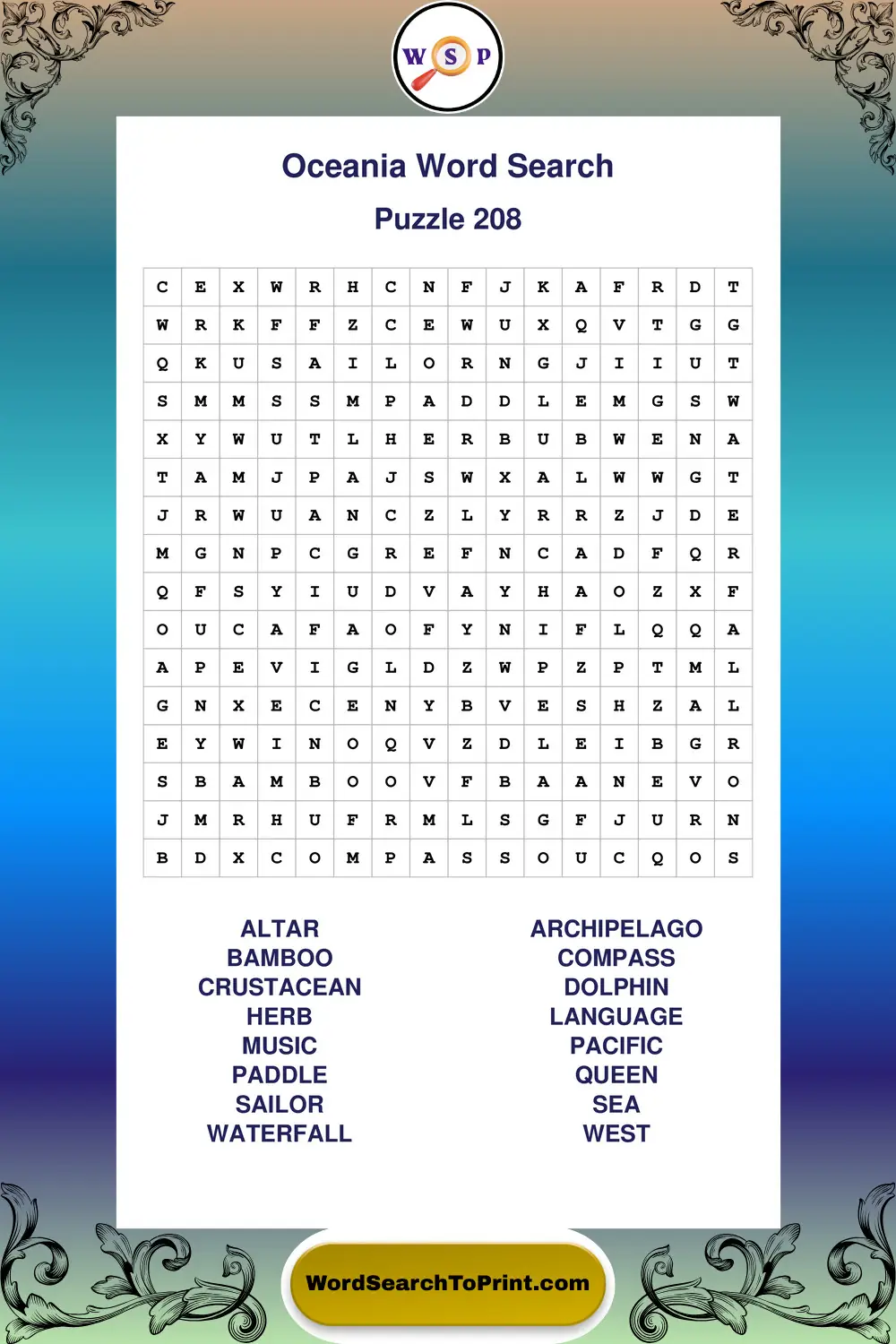 Oceania Word Search Puzzle 208