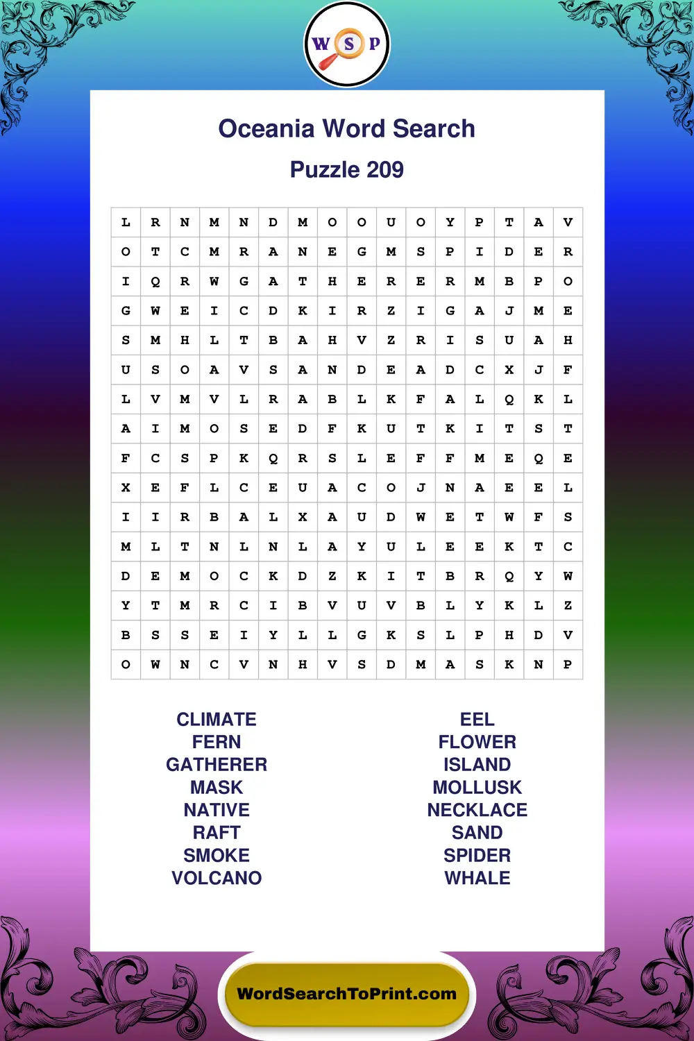 Oceania Word Search Puzzle 209