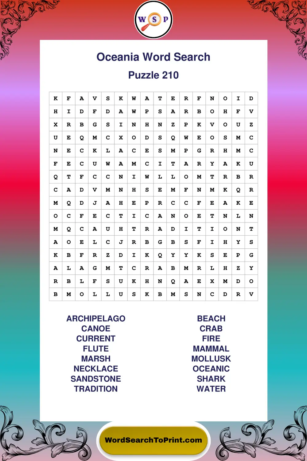 Oceania Word Search Puzzle 210