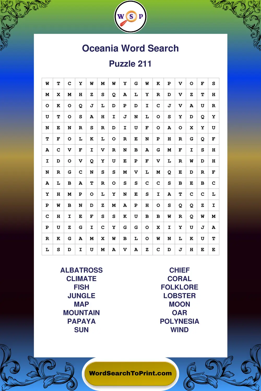 Oceania Word Search Puzzle 211