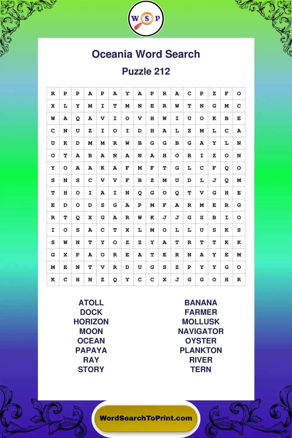 Oceania Word Search Puzzle 212