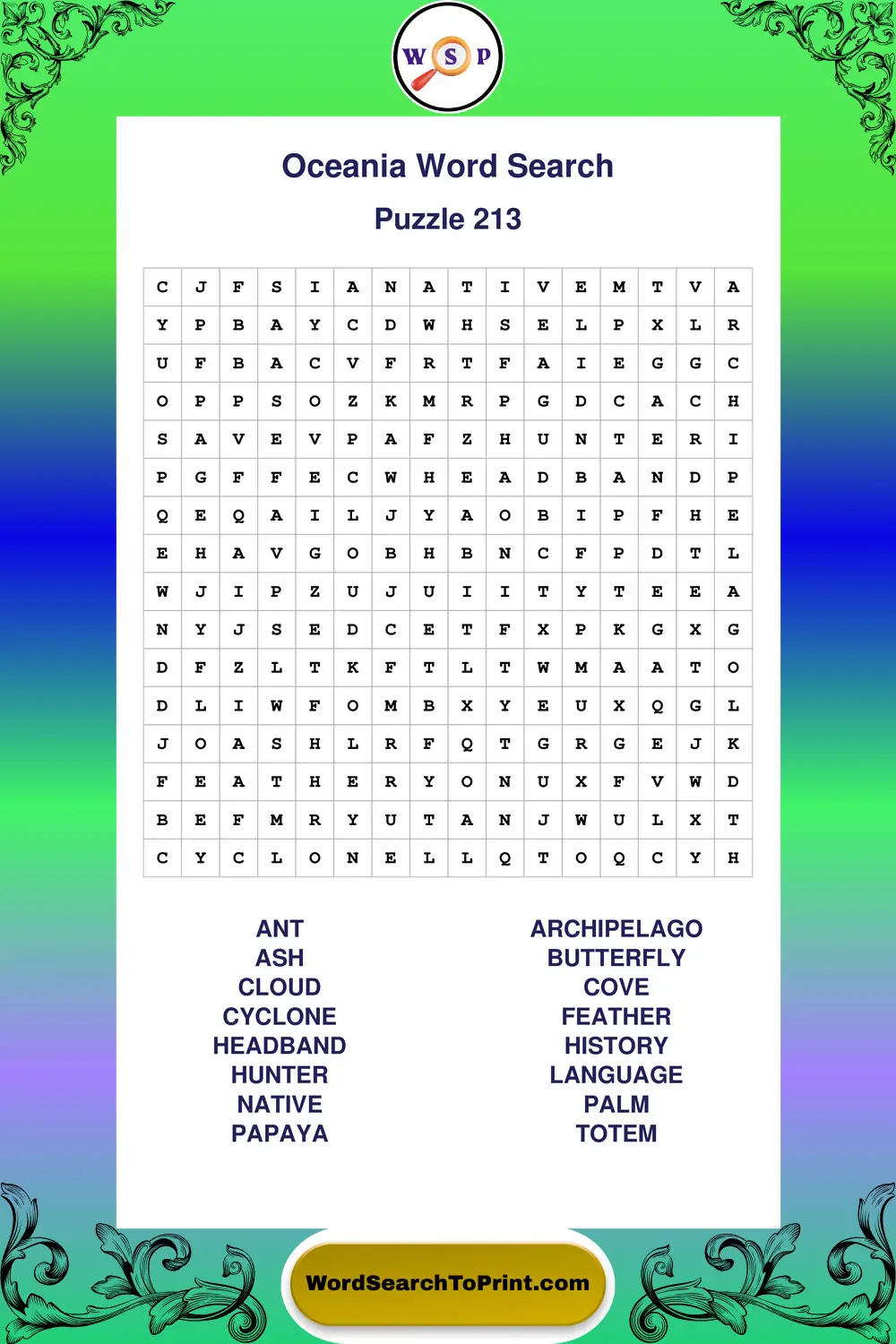 Oceania Word Search Puzzle 213