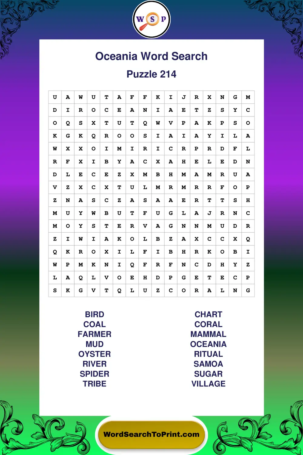 Oceania Word Search Puzzle 214