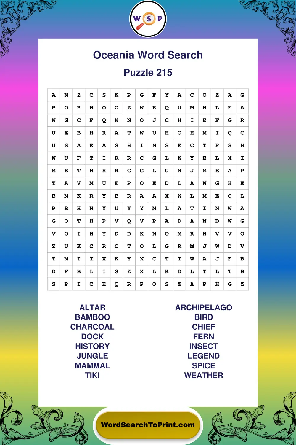 Oceania Word Search Puzzle 215