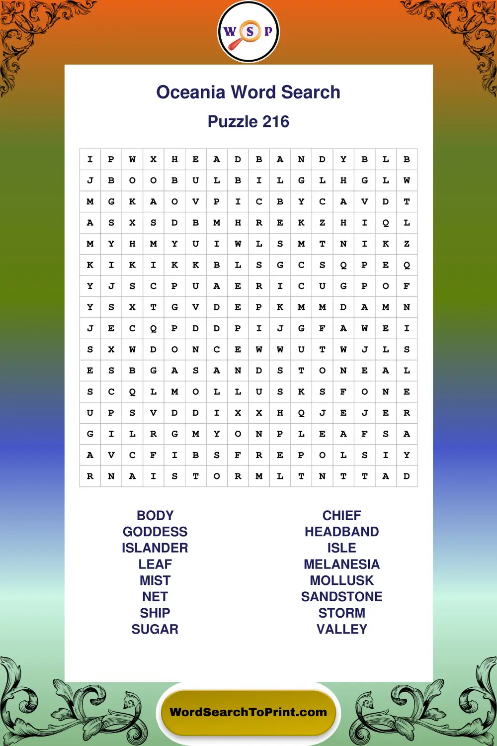Oceania Word Search Puzzle 216