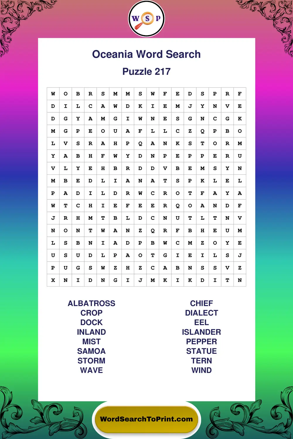 Oceania Word Search Puzzle 217