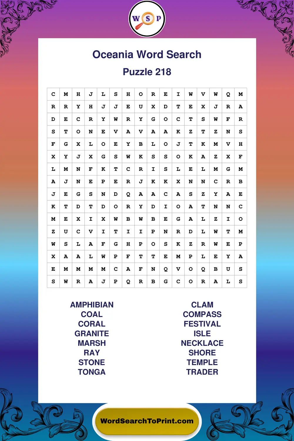 Oceania Word Search Puzzle 218