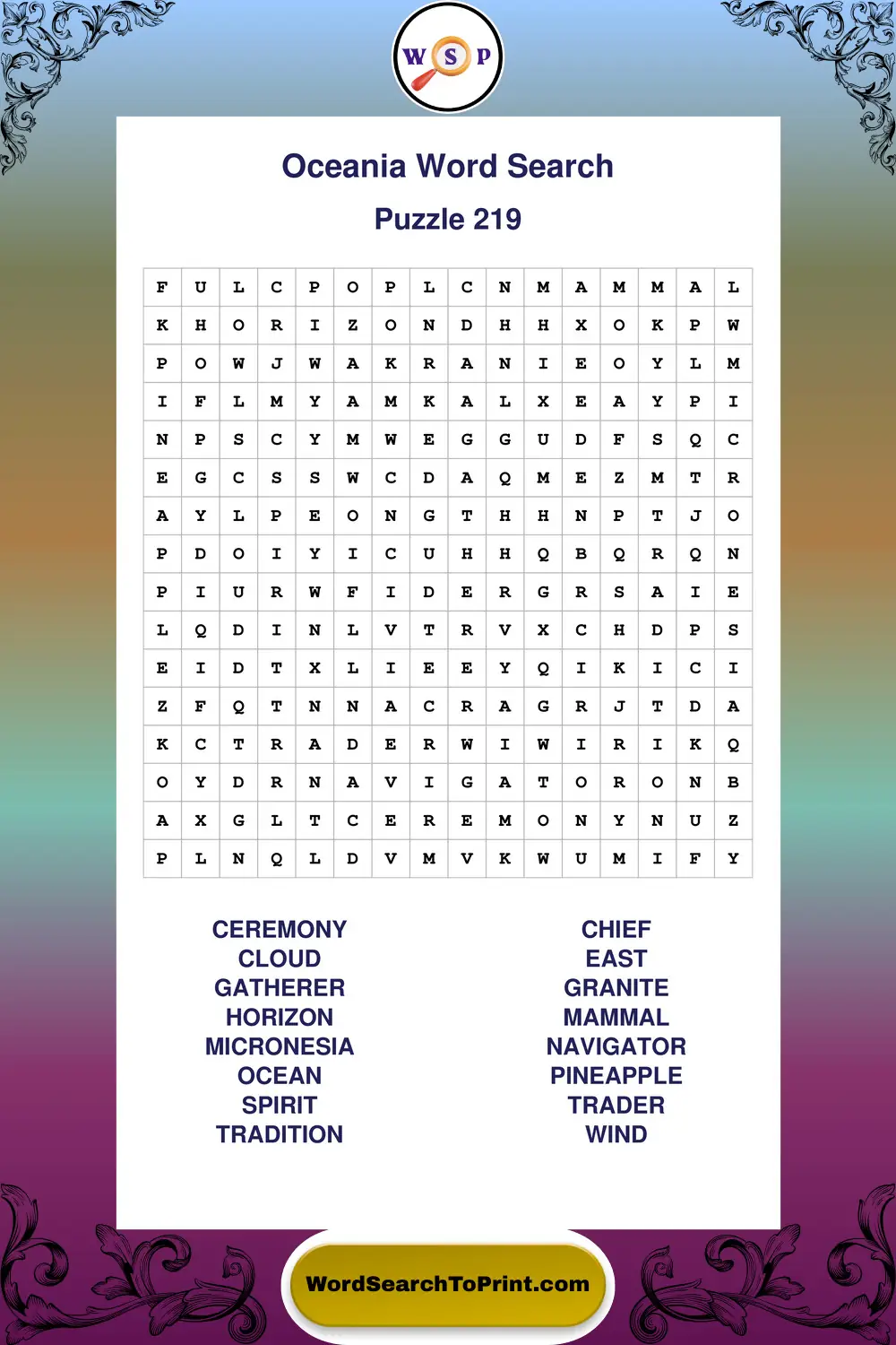 Oceania Word Search Puzzle 219