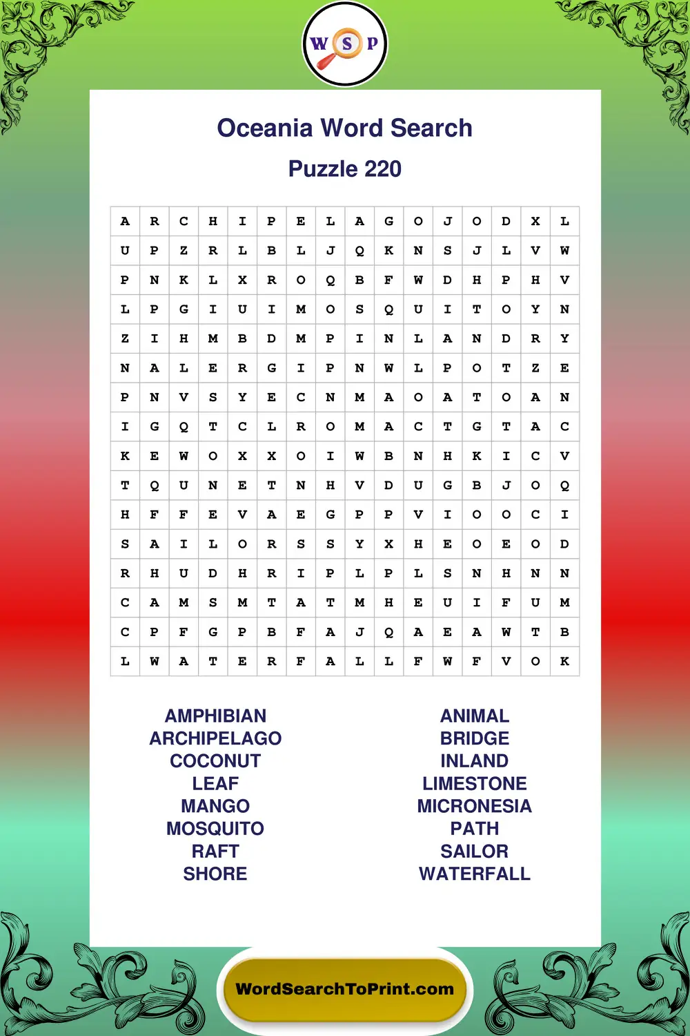 Oceania Word Search Puzzle 220