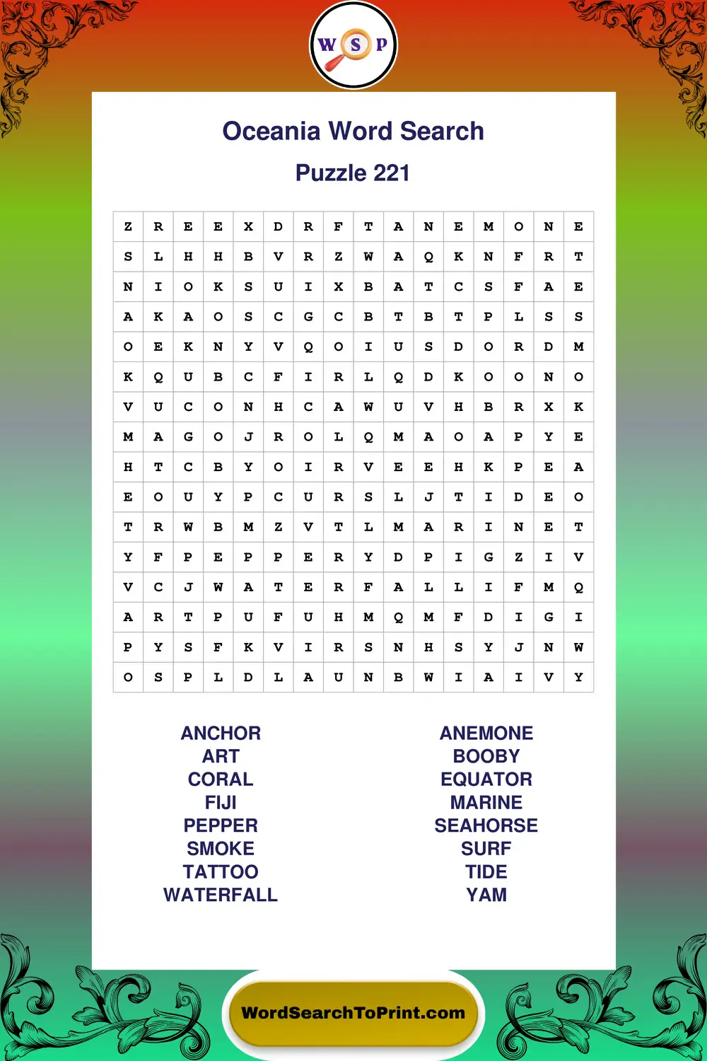 Oceania Word Search Puzzle 221