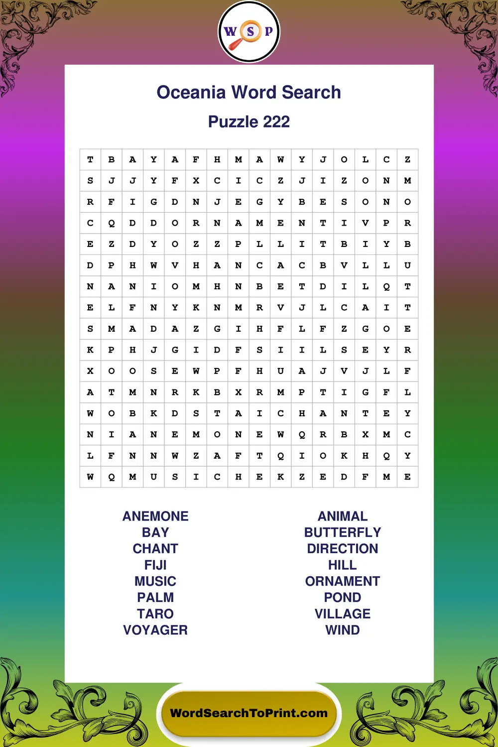 Oceania Word Search Puzzle 222
