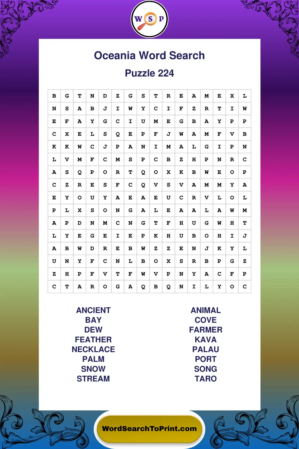 Oceania Word Search Puzzle 224