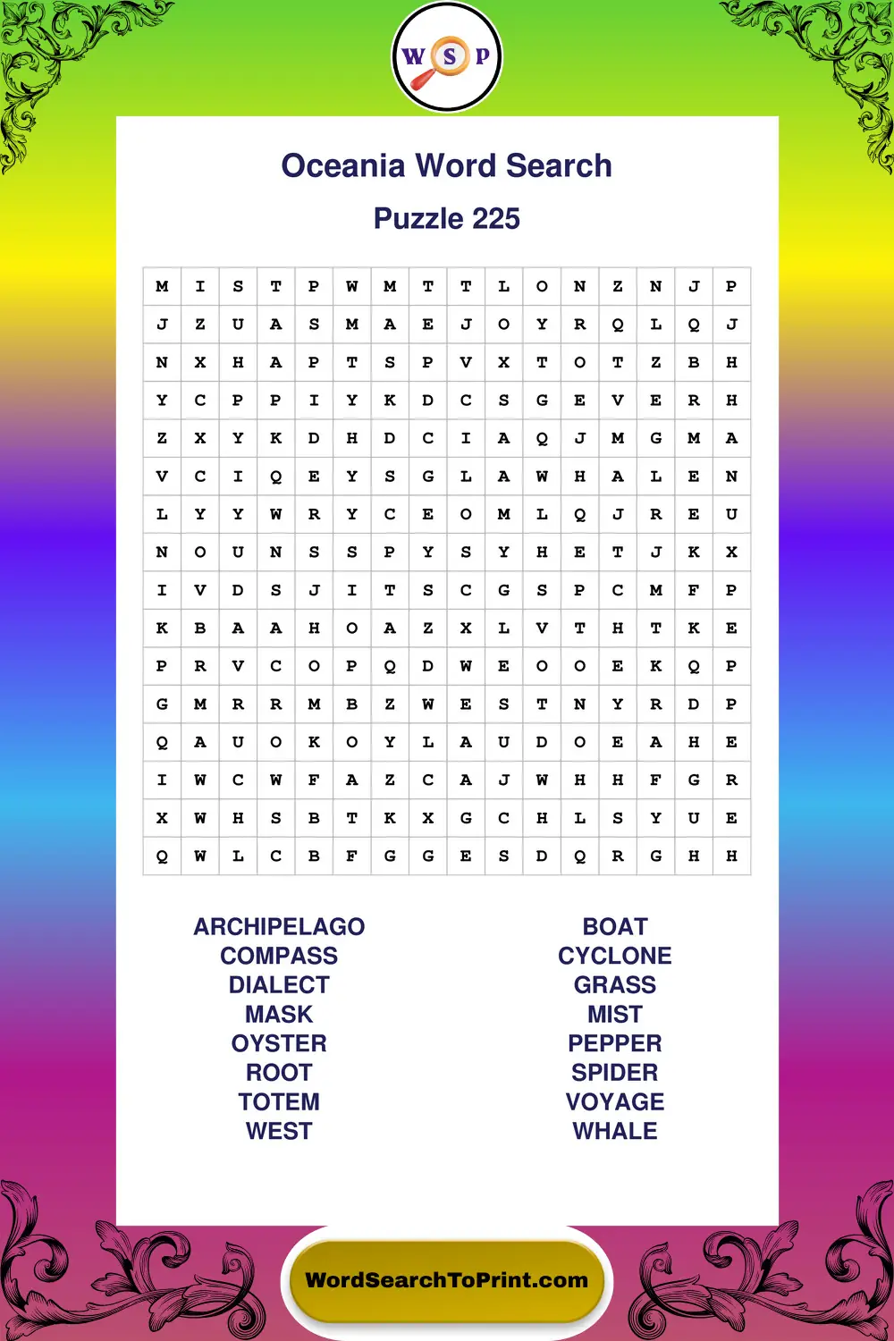 Oceania Word Search Puzzle 225