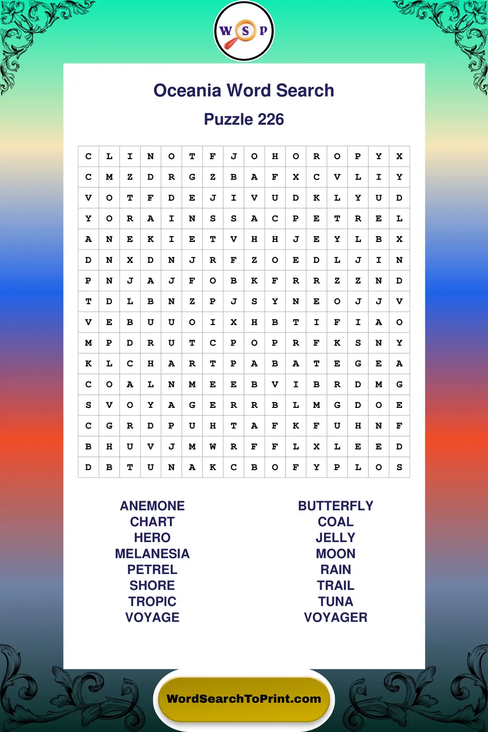 Oceania Word Search Puzzle 226