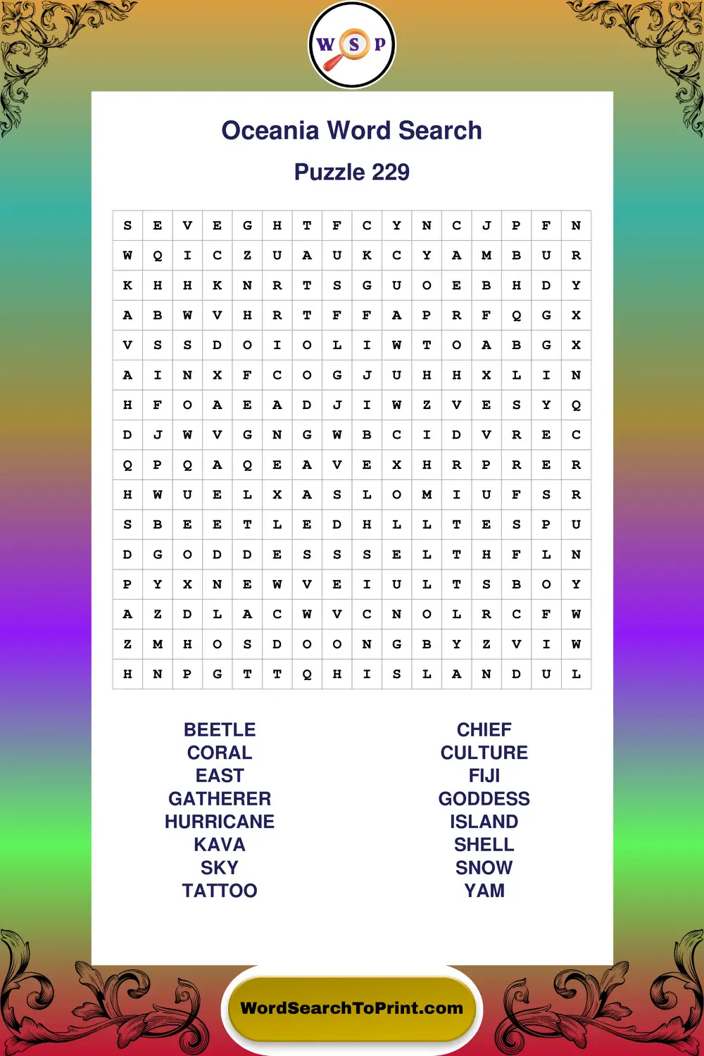 Oceania Word Search Puzzle 229