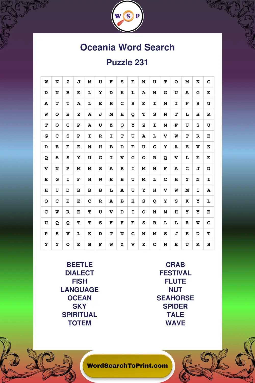 Oceania Word Search Puzzle 231