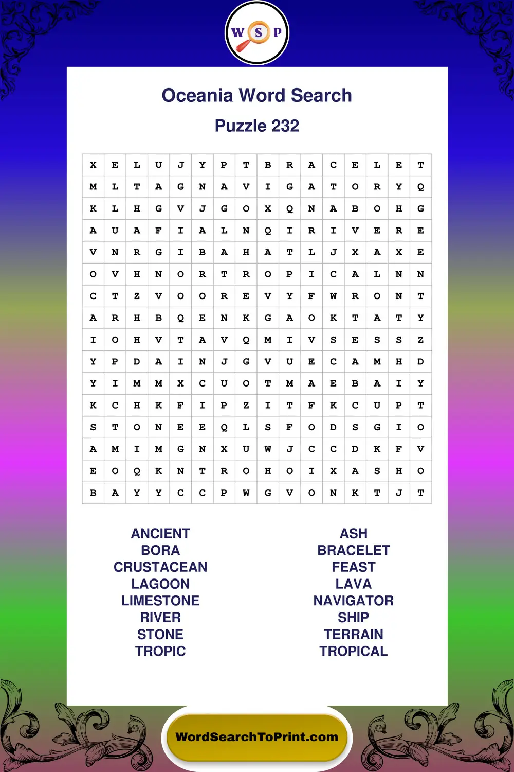 Oceania Word Search Puzzle 232