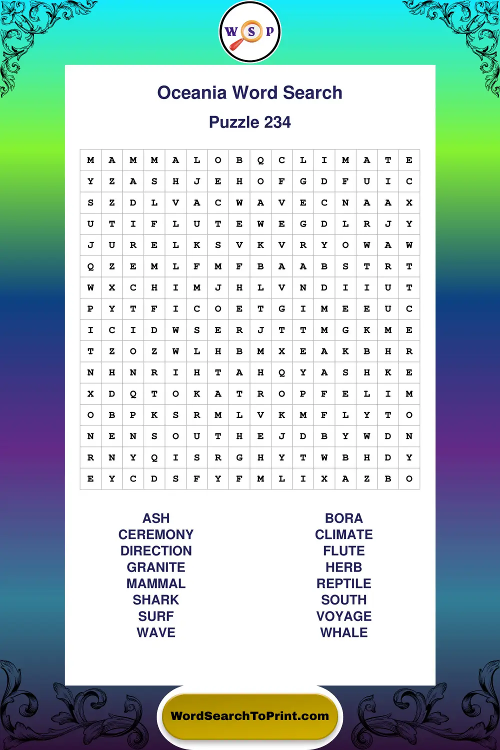 Oceania Word Search Puzzle 234