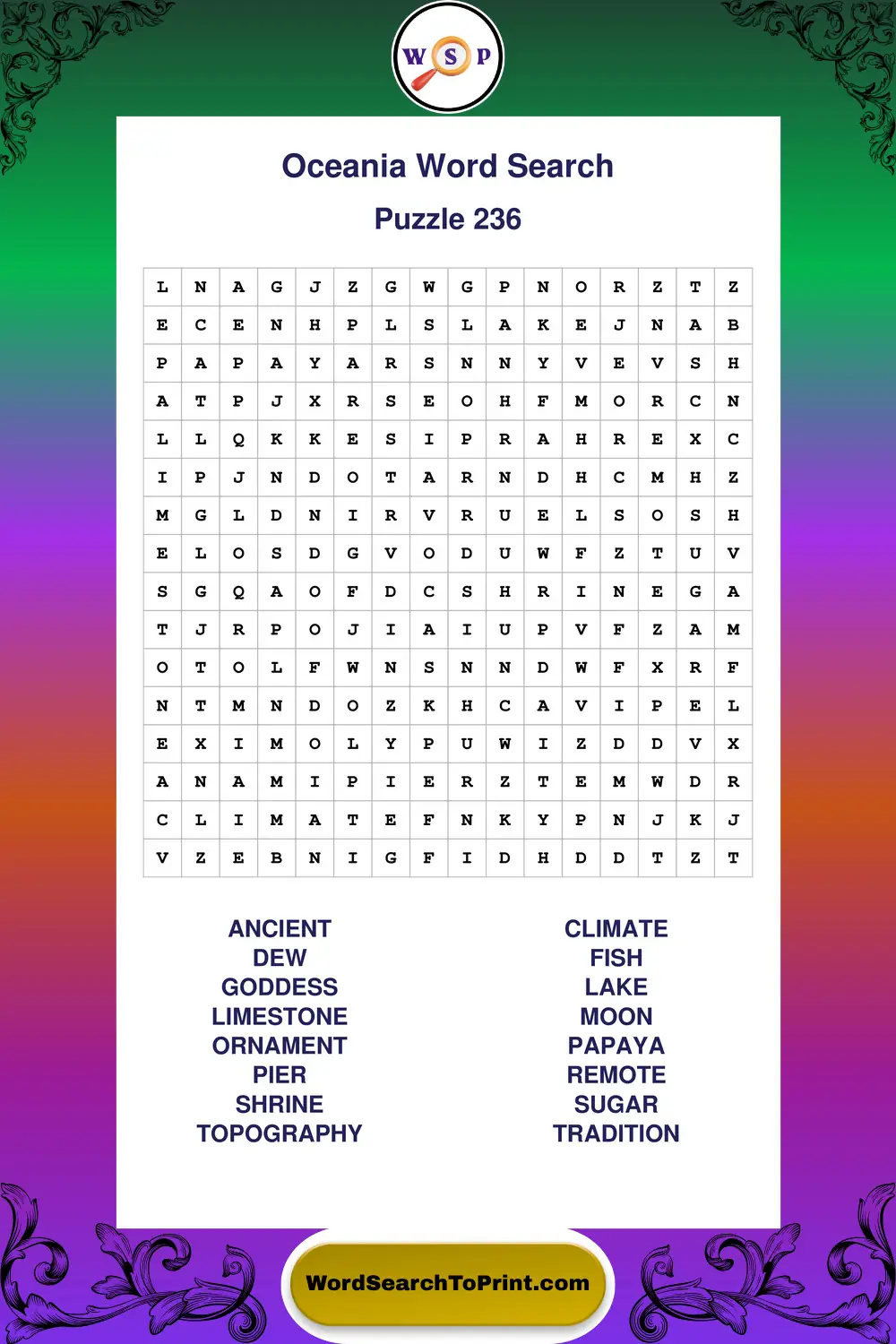 Oceania Word Search Puzzle 236