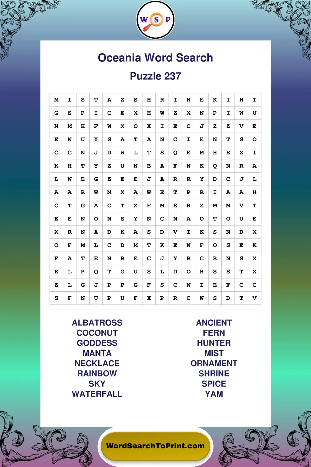 Oceania Word Search Puzzle 237