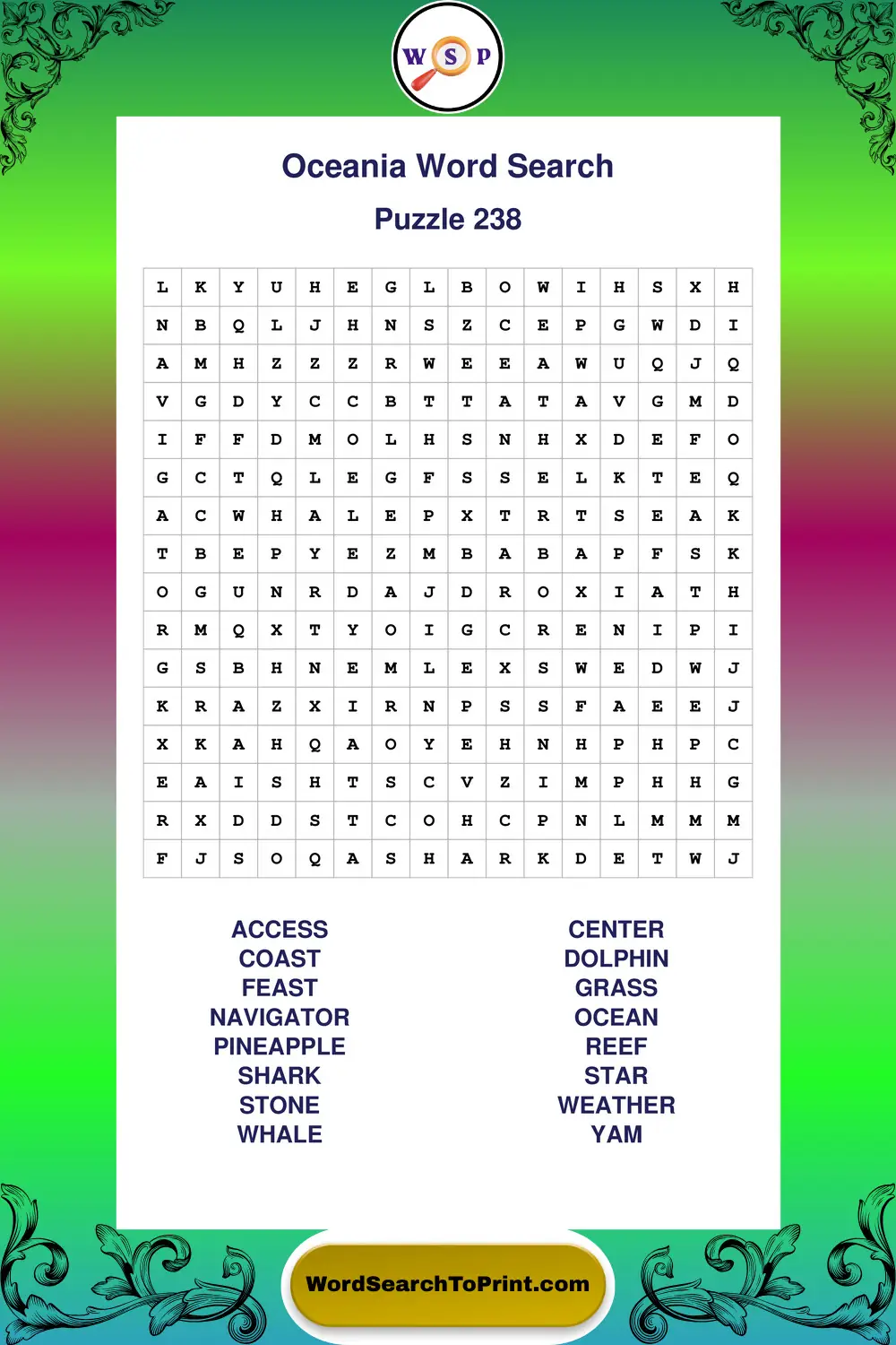 Oceania Word Search Puzzle 238