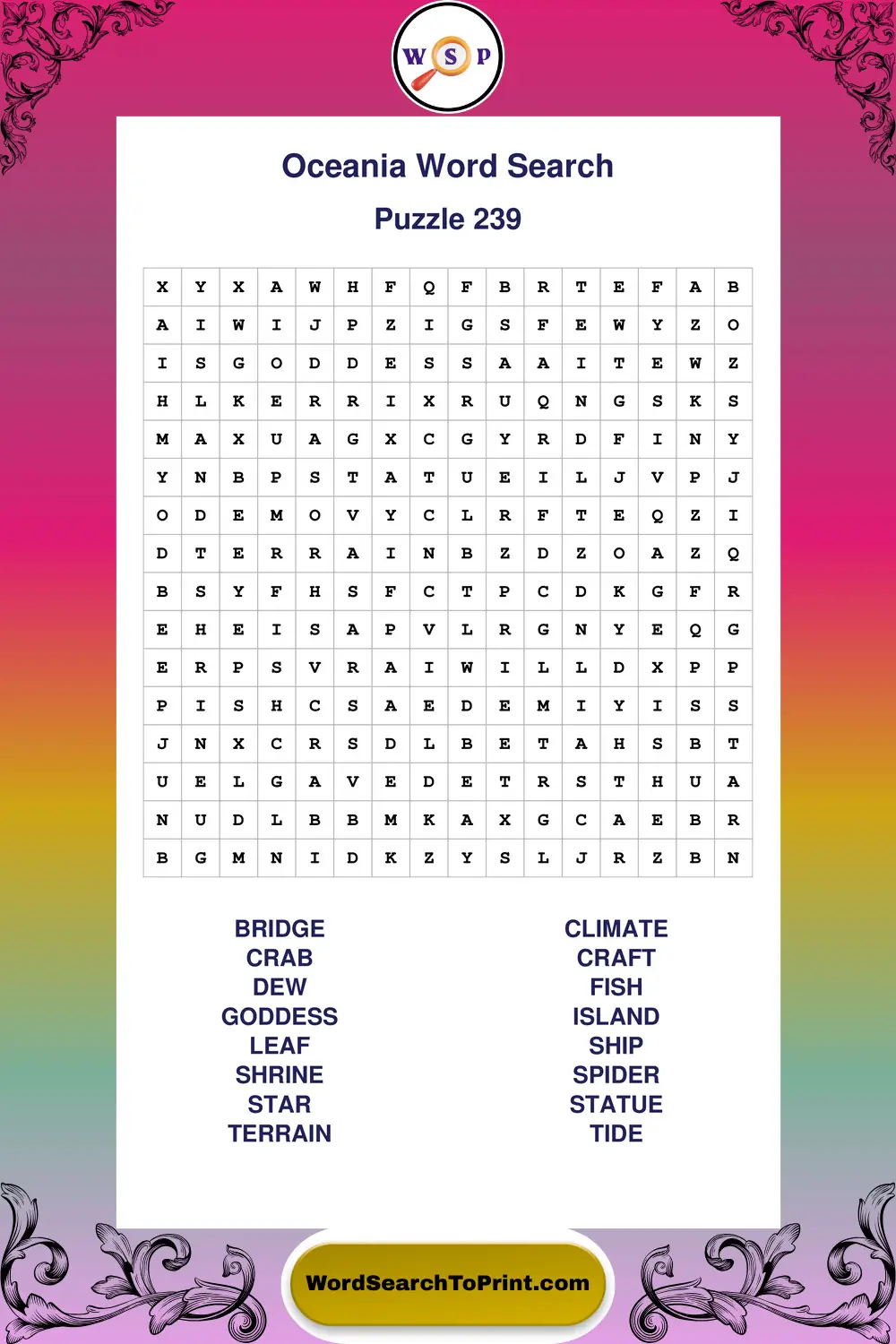 Oceania Word Search Puzzle 239