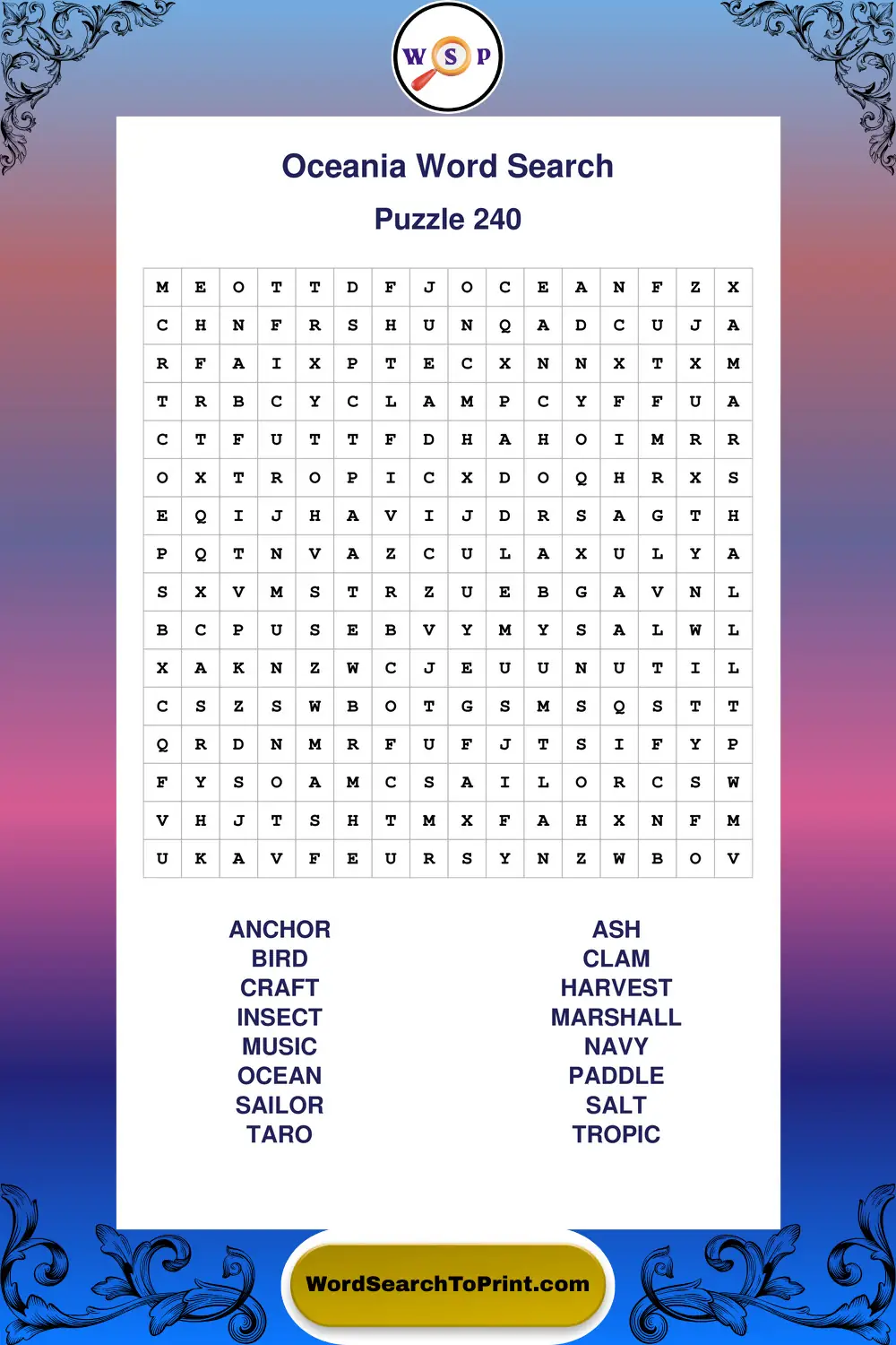 Oceania Word Search Puzzle 240