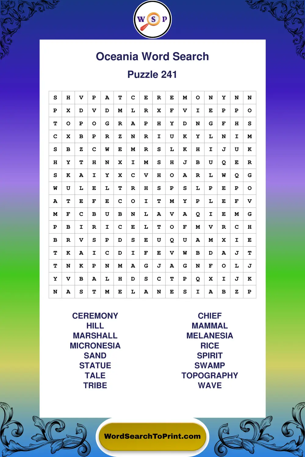 Oceania Word Search Puzzle 241